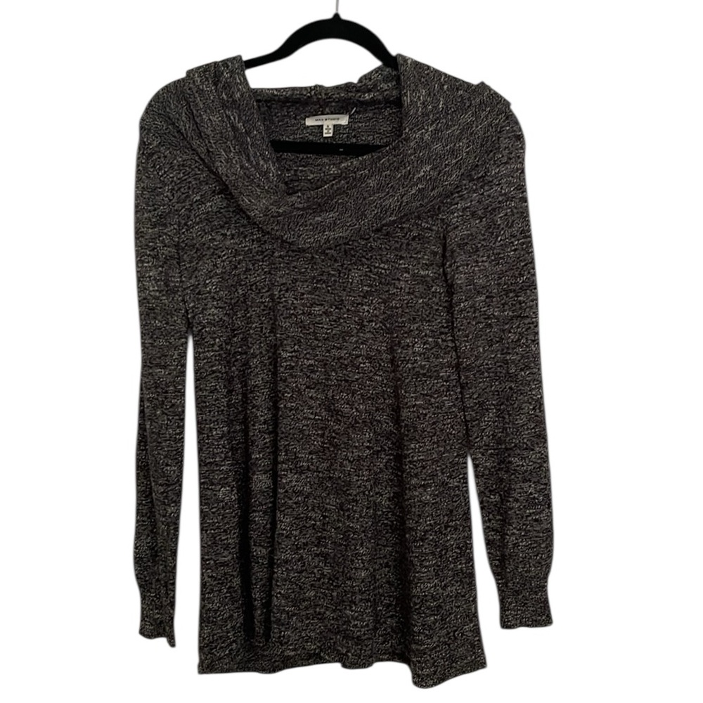 Max Studio Gray Marbled Scarf Collar Sweater